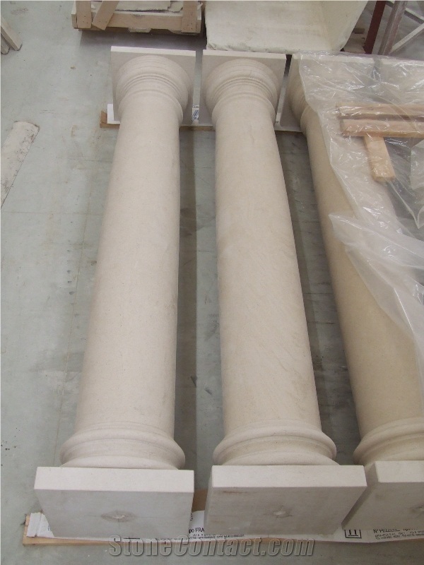 Stone Columns with Creme Moleanos, Beige Limestone