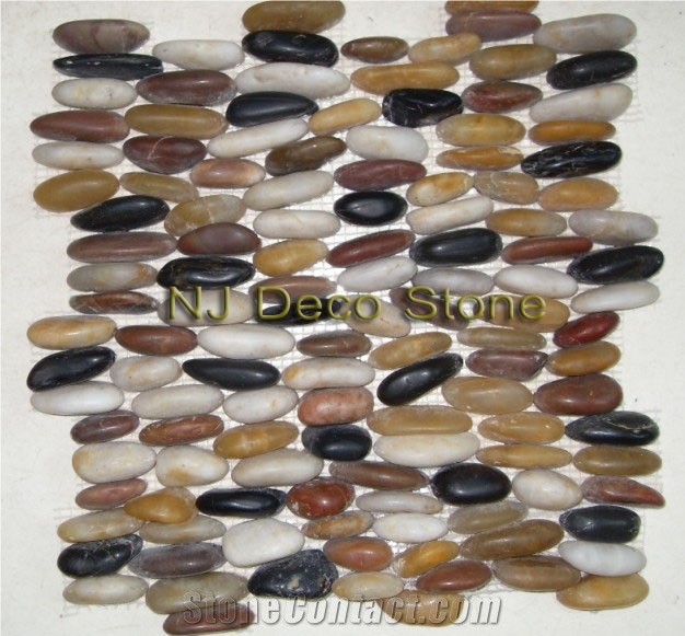 Multicolor Stacked Pebble Mosaic Tile