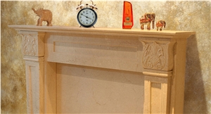 Limesstone Carved Fireplace, Pinkaro Lime Beige Limestone