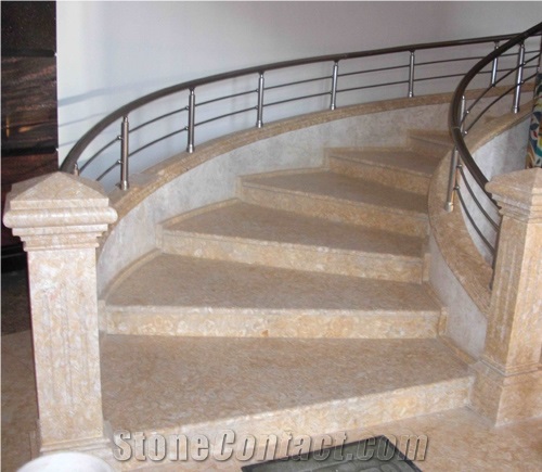 Marbel Pillar and Stair Desigin Decrorate, Silver Shell Yellow Marble Stairs