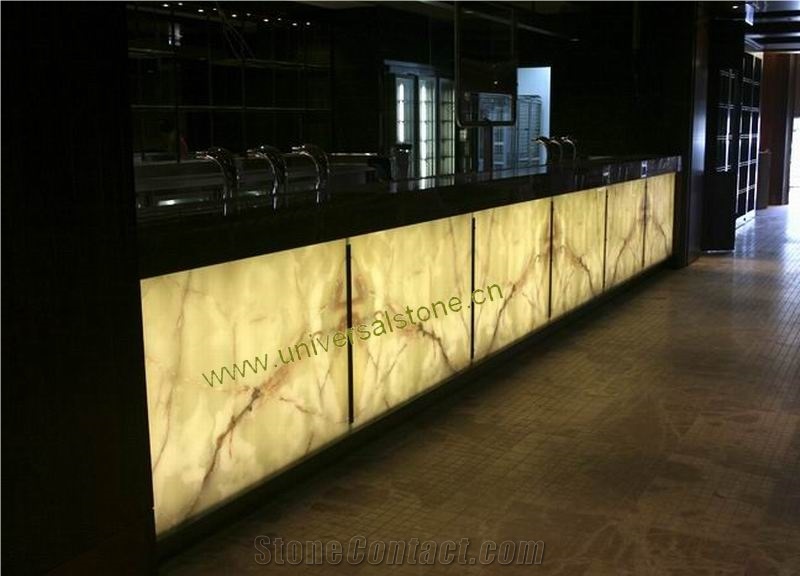 LED Lighting White Onyx Glass Reception Desk