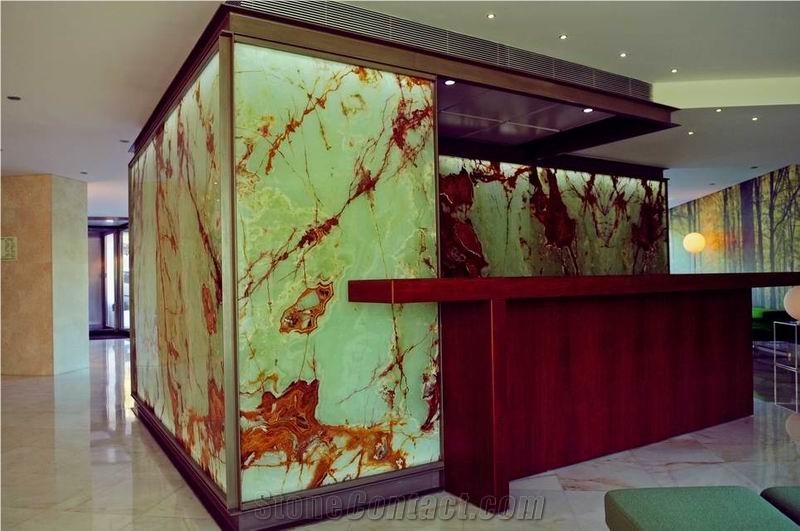 Translucent Green Onyx Glass Wall Backlit from China