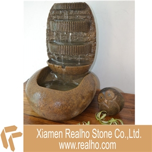 Landscape Water Fountain, River Stone,Mountain Stone Yellow Granite Fountain