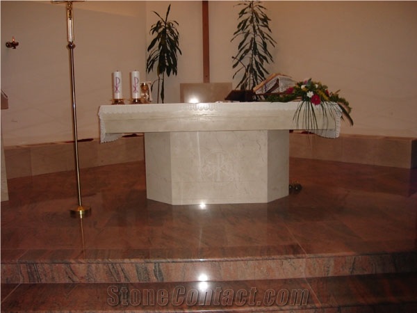 Church Altar, Beige Marble Tabletops
