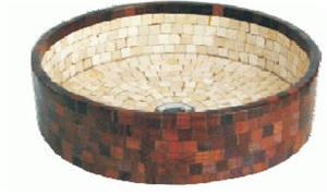 Mosaic Marble Sink, Rosa Quilpo Red Marble