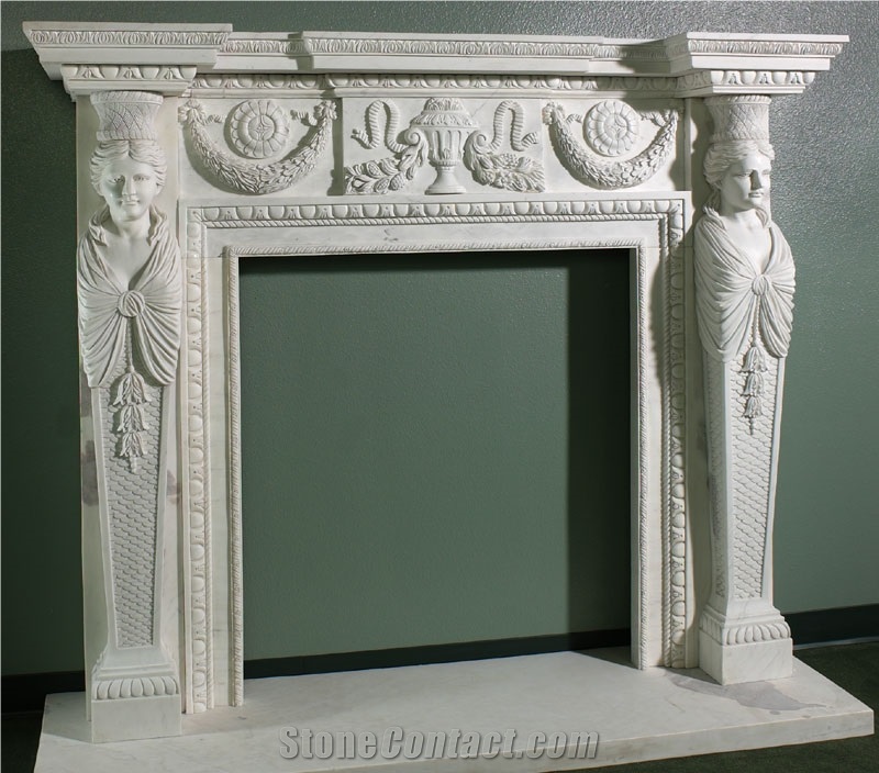 Mantel, White Marble Fireplace