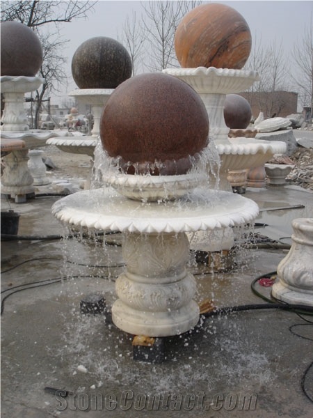 White Marble Rolling Sphere Fountains