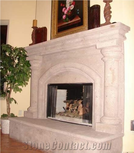 Blanco Huichapan Cantera Fireplace, White Cantera Fireplace