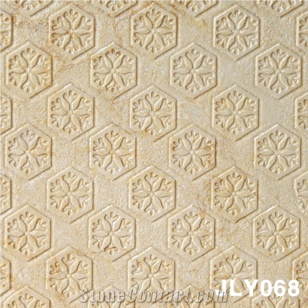 3D Beige Stone Carving Wall Panel, Beige Marble Home Decor