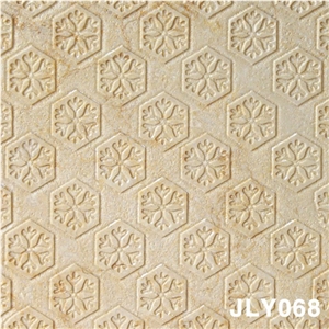 3D Beige Stone Carving Wall Panel, Beige Marble Home Decor