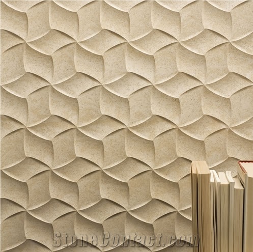 3D CNC Beige Stone Feature Wall Panel, Beige Marble Home Decor