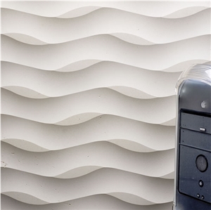 3D CNC White Limestone Interior Stone Feature Wall, White Marble Home Decor