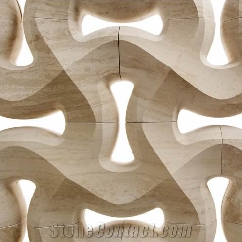 3D Natural Stone Carving, Beige Marble Home Decor