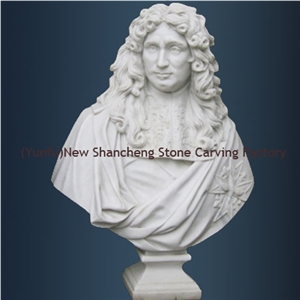 Stone/Marble Bust Carving, White Marble Sculpture, Statue