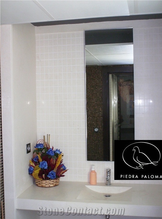 Piedra Paloma Limestone Vanity Top, Sink, White Limestone Bath Top Spain
