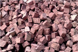Granite Cobble Stone (granite Cube), Nehbandan Roza Red Granite