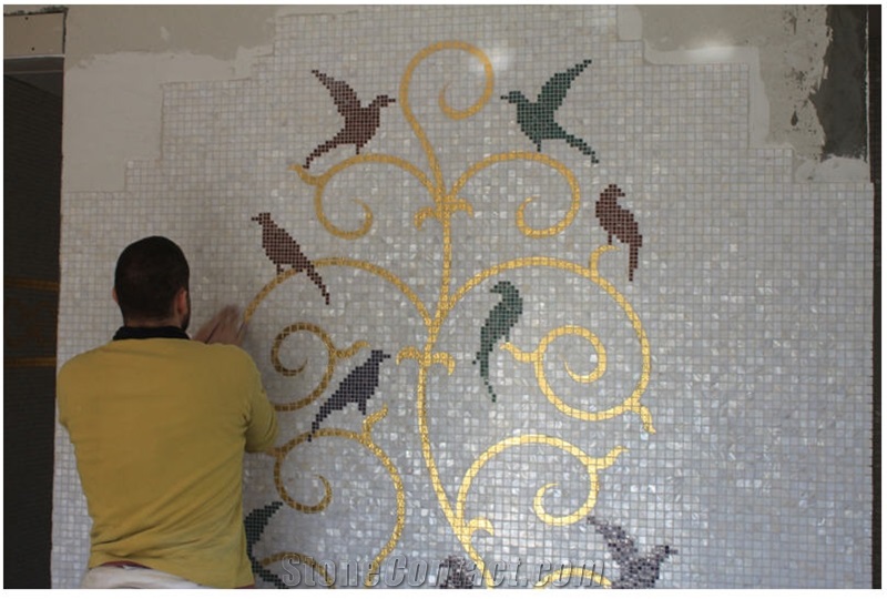 Mosaic Wall Tiles, White Limestone Mosaic