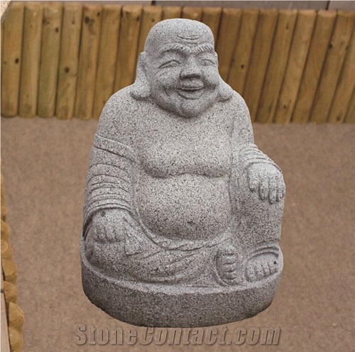 Happy Buddha Stone Statue, Sh ,ong White Grey Granite Statue
