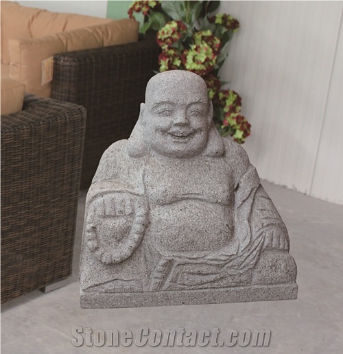 Happy Buddha Stone Statue, Sh ,ong White Grey Granite Statue