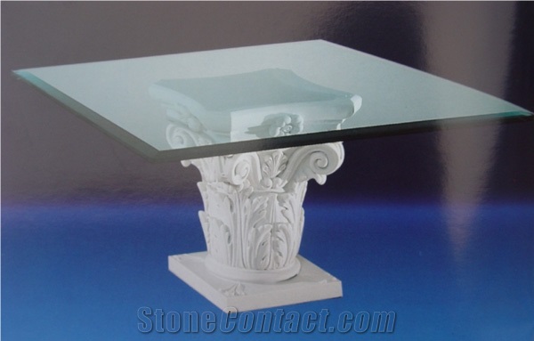 Exterior Table Set, Bench, Beijing White Marble Table Set