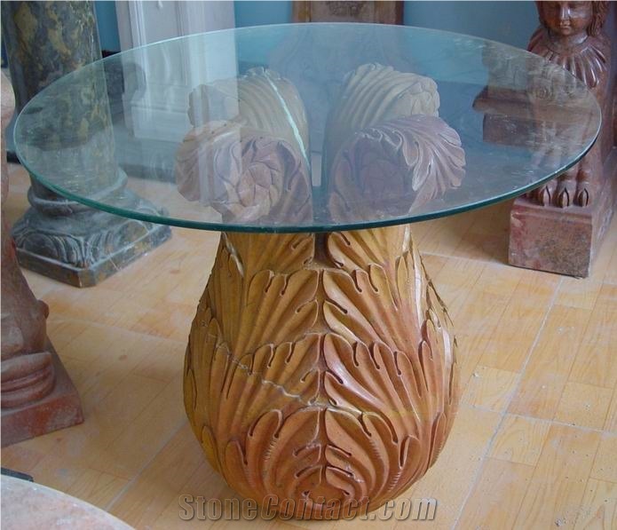 Limestone Carved Table Base, Yellow Limestone Tables from China