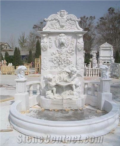 White Limestone Wall Fountain