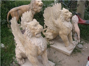 Lion Sculpture, Pink Marble Sculpture