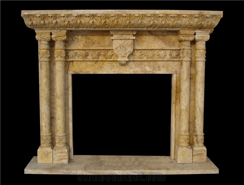 Mantel Fireplace, Yellow Limestone Fireplace
