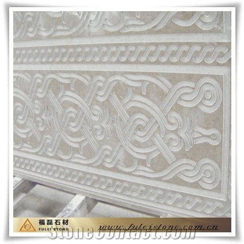 Antique Cream Marble Carving, Cream Carving Beige Marble Relief, Etching