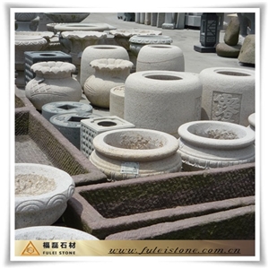 Handle Carved Flower Pot,Carved Flower Pot Yellow Granite
