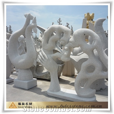 Stone Abstract Hand Carved Sculpture, G682 Yellow Granite Sculpture