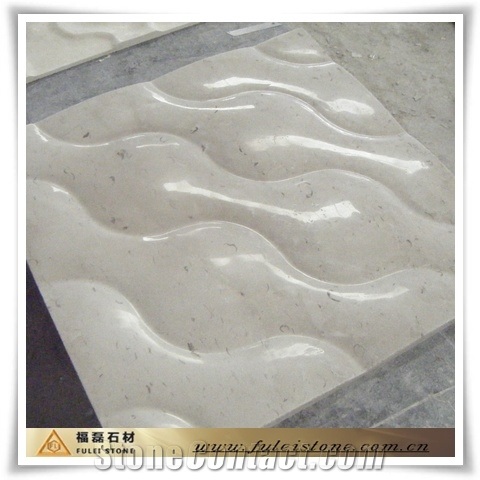 Wave Marble Carving, Wave Carving Beige Marble Relief, Etching