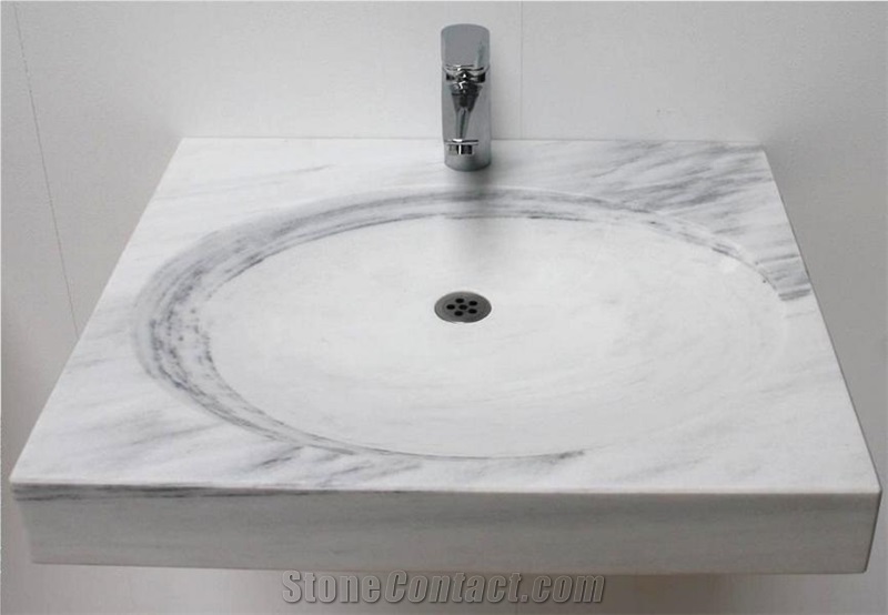 Bianco Lasa Striato Marble Sink, White Marble