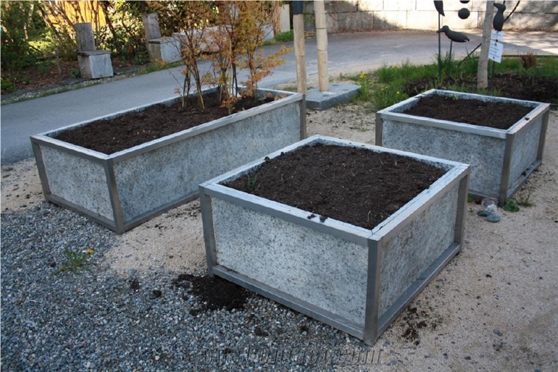 Cresciano Granite Planters, Grey Granite Planters