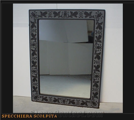 Ardesia Fontanabuona Slate Carved Mirror Frame, Black Slate Mirror Frame