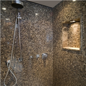 Beige Serpiente Mosaic Wall, Brown Marble Mosaic