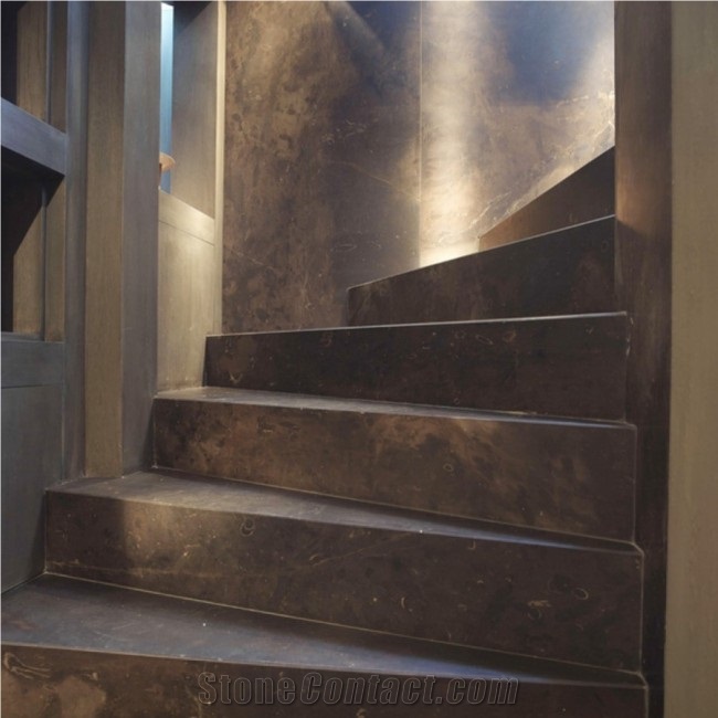 Gris Versailles Stairs, Brown Limestone Stairs