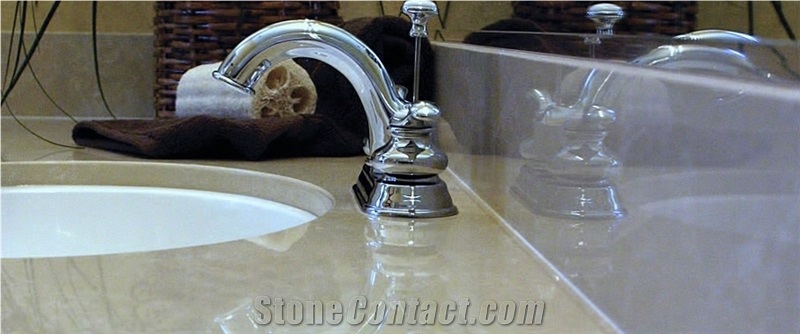 Bath Top and Natural Beige Marble Surface, Crema Marfil Beige Marble