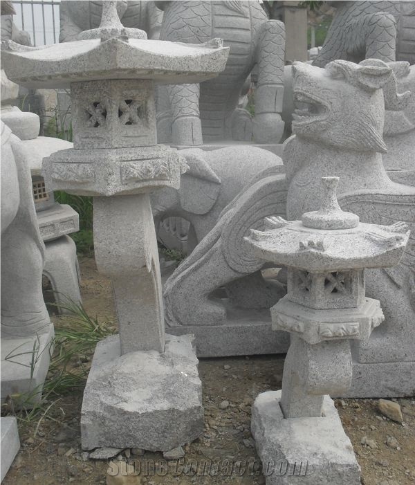 Japanese Style Garden Lantern Export to Europe,China Grey Granite Lamps
