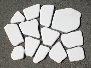 Polygonal Antik Thasos Marble Crazy Paving, Bianco Thassos White Marble Cobble, Pavers