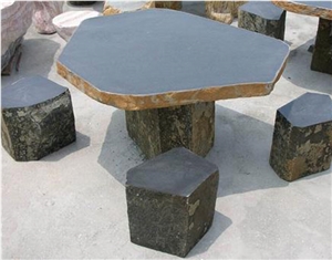Blue Limestone Bench & Table