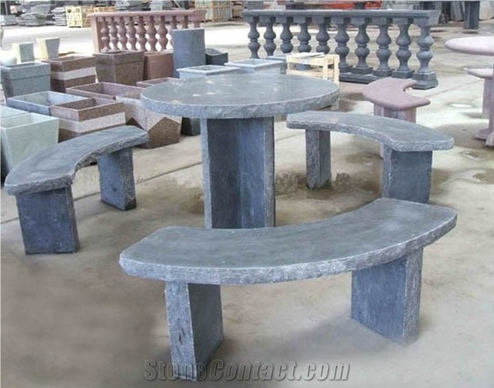 Blue Stone Bench & Table