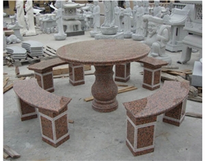 Marple Red Granite Bench & Table