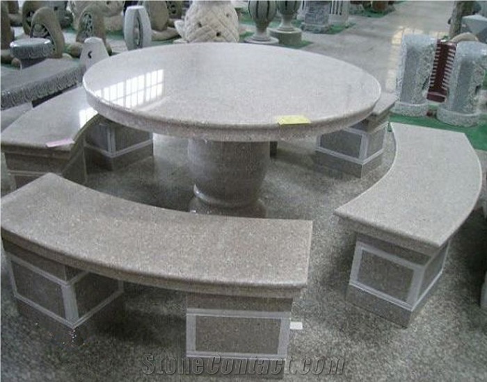 Pink Granite Bench & Table