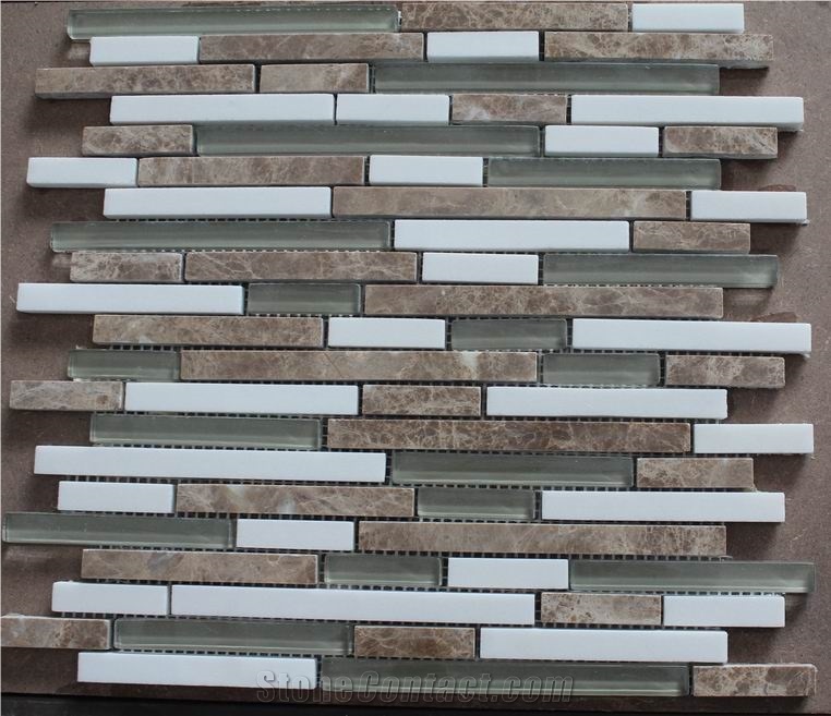 Crema Marfil Marble Mosaic Mix Glass Tile Pattern from China ...