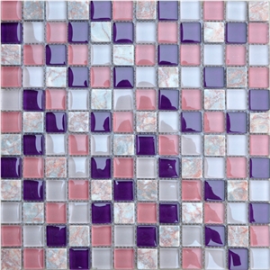 Venatino White Marble Mosaic Mix Glass Tile, Yellow Marble Mosaic