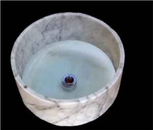 Volo Vessel Waterbasin Show in Bianco Carrara, White Marble Basin