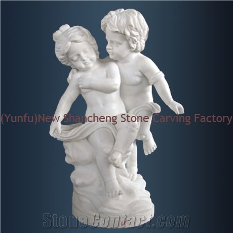 Stone Marble Children Sculpture, Hunan White Marble Sculpture