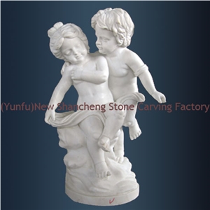 Stone Marble Children Sculpture, Hunan White Marble Sculpture