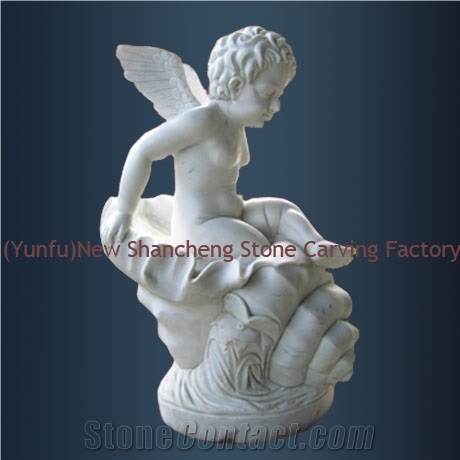 Stone Marble Children Sculpture, China White Marble Sculpture